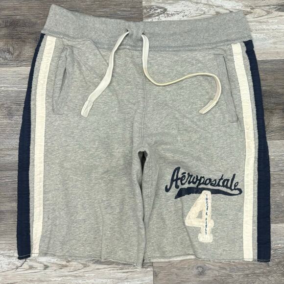 Aeropostale Track And Field #4 Gray Side Striped Mens M Gym Active Sweat Shorts - Picture 1 of 11